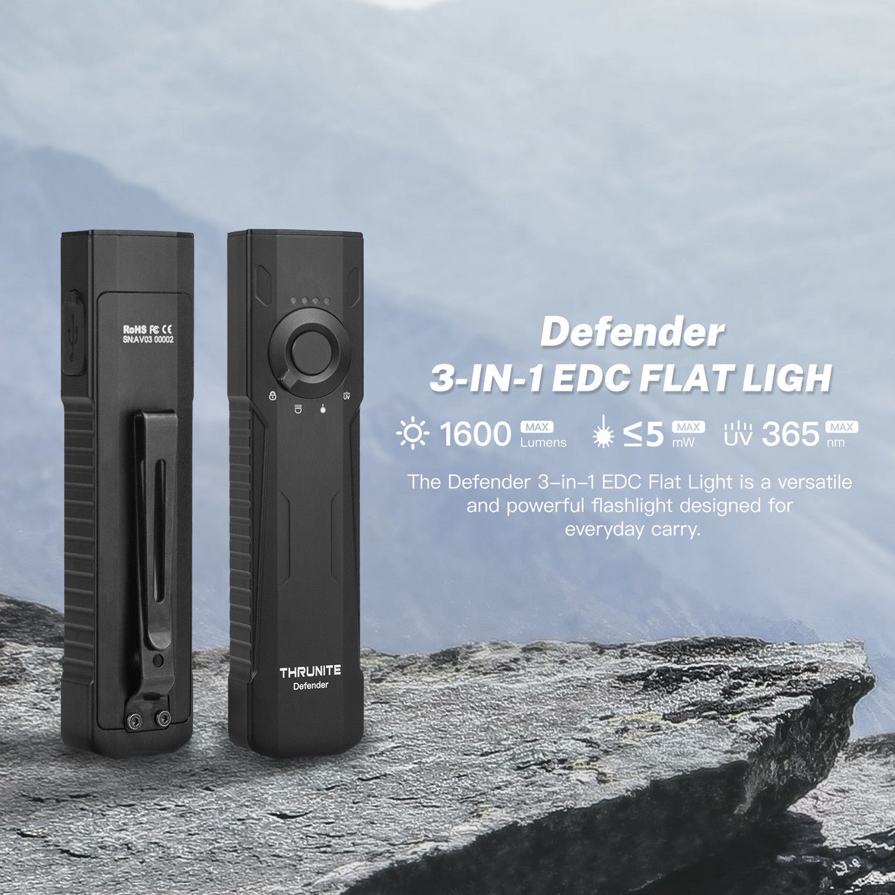 Thrunite Defender => 3 - in - 1 EDC Lampe mit 1600 Lumen in kaltweiss, UV - Licht und Laserpointer - Thrunite Shop Europa